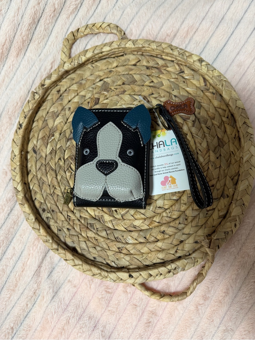 NWT Chala Black & Gray Dog Face Wristlet Credit Card Wallet